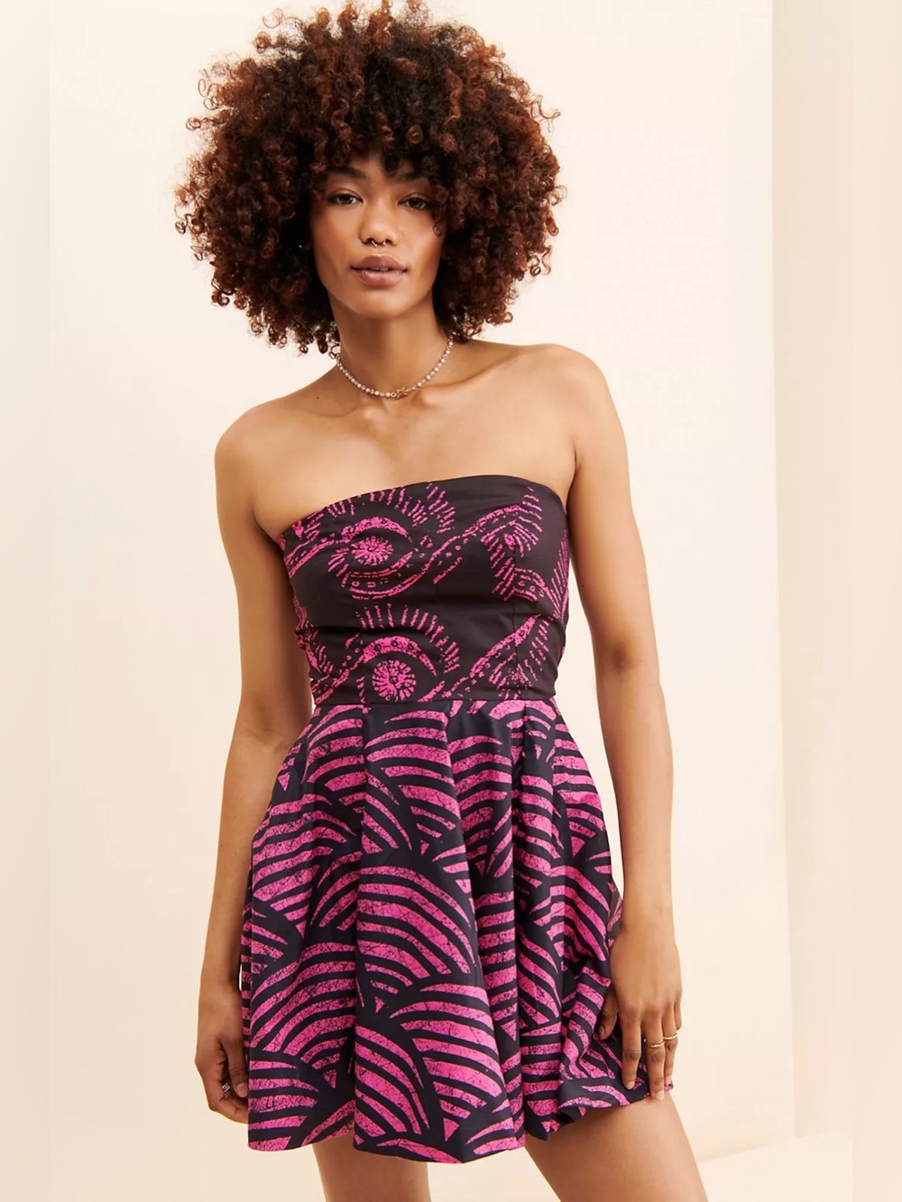 Anthropologie Kahindo Ikoyi Strapless Mini Dress Size 4 Pink Blackβ 100% Cotton